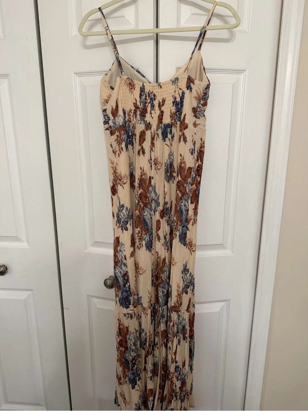 Abercrombie & Fitch Beige Floral Maxi Dress with Blue & Brown Accents